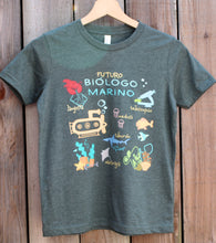 Load image into Gallery viewer, Marine Biologist tee empowering kids to learn Spanish language sea creatures names
